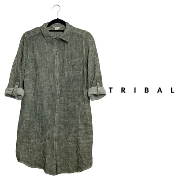 tribal jeans Tops - TRIBAL Jeans Olive Green Button Up Women's Shirt